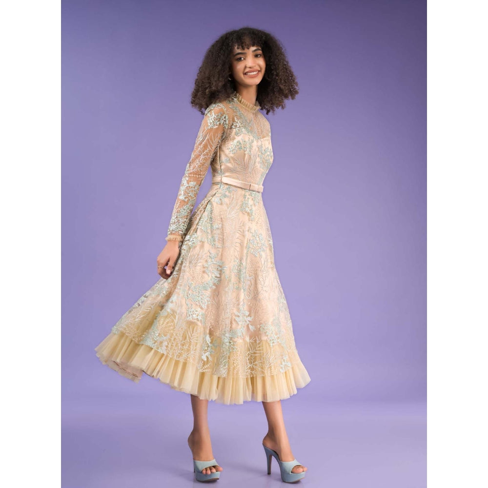 Natalia Livingston Catherine Beige Embroidery Dress