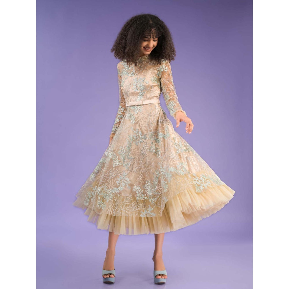 Natalia Livingston Catherine Beige Embroidery Dress