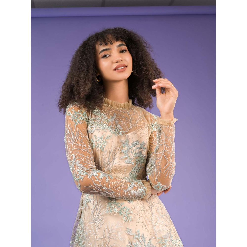 Natalia Livingston Catherine Beige Embroidery Dress