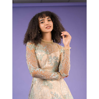 Natalia Livingston Catherine Beige Embroidery Dress