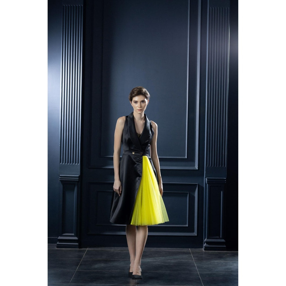 Natalia Livingston Audrey Black Neon Yellow Blazer Dress