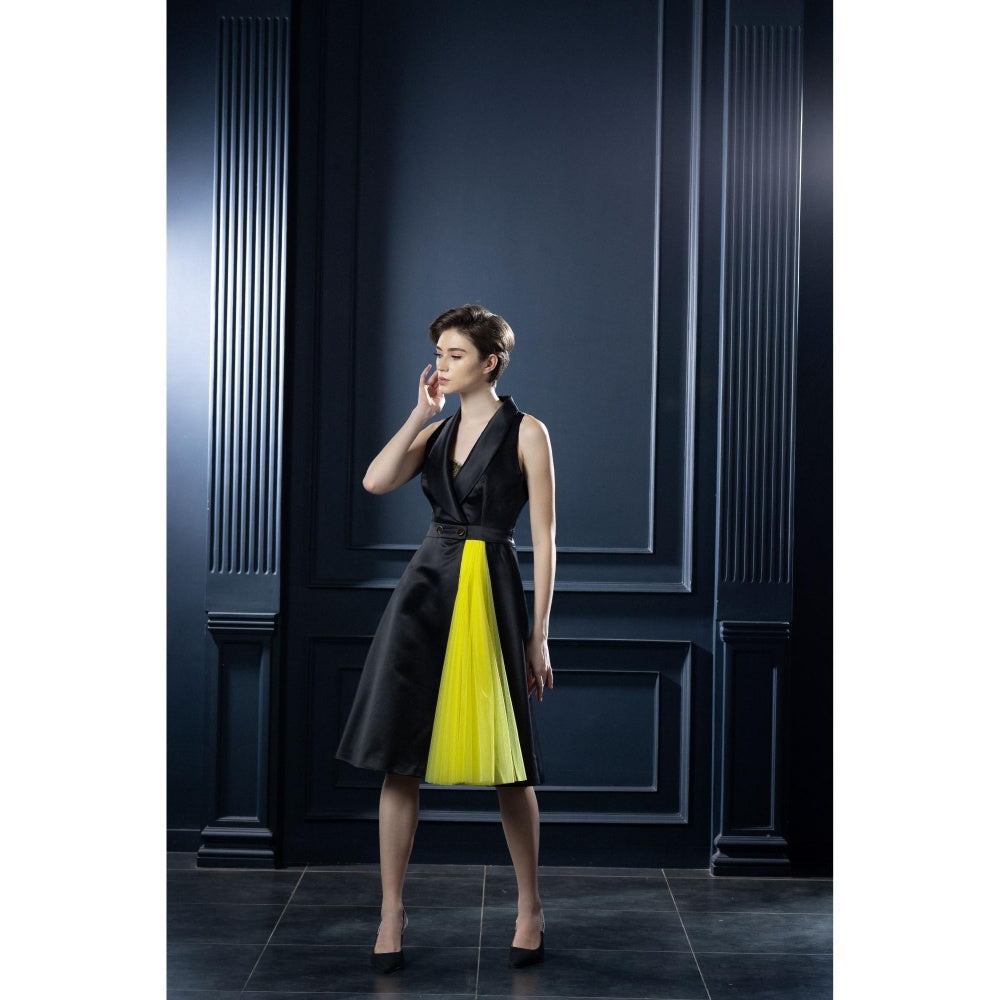 Natalia Livingston Audrey Black Neon Yellow Blazer Dress