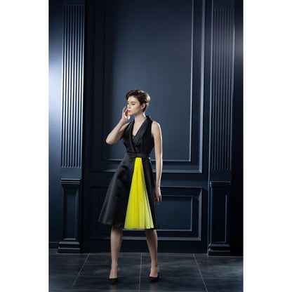 Natalia Livingston Audrey Black Neon Yellow Blazer Dress