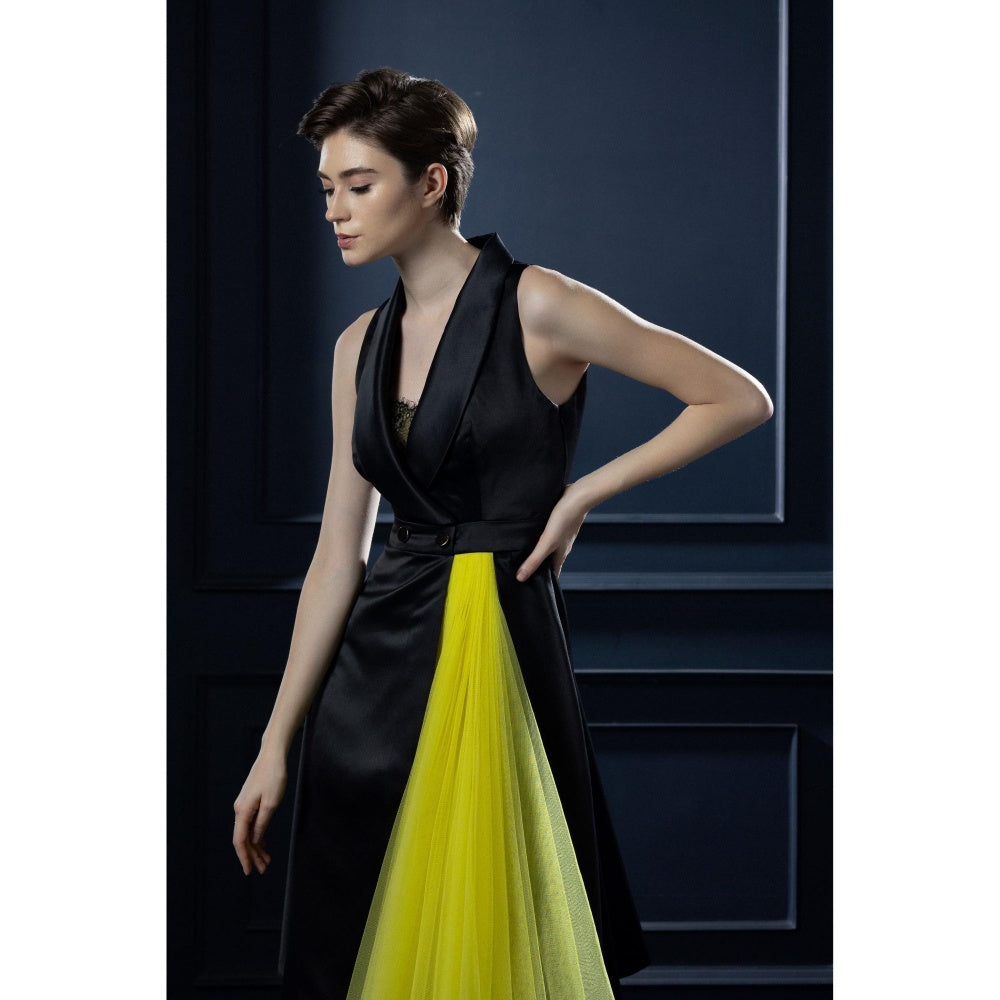 Natalia Livingston Audrey Black Neon Yellow Blazer Dress