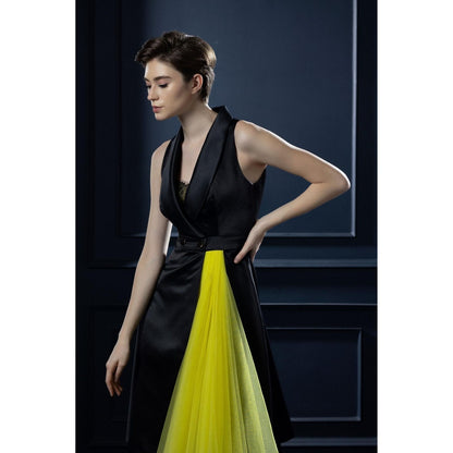 Natalia Livingston Audrey Black Neon Yellow Blazer Dress
