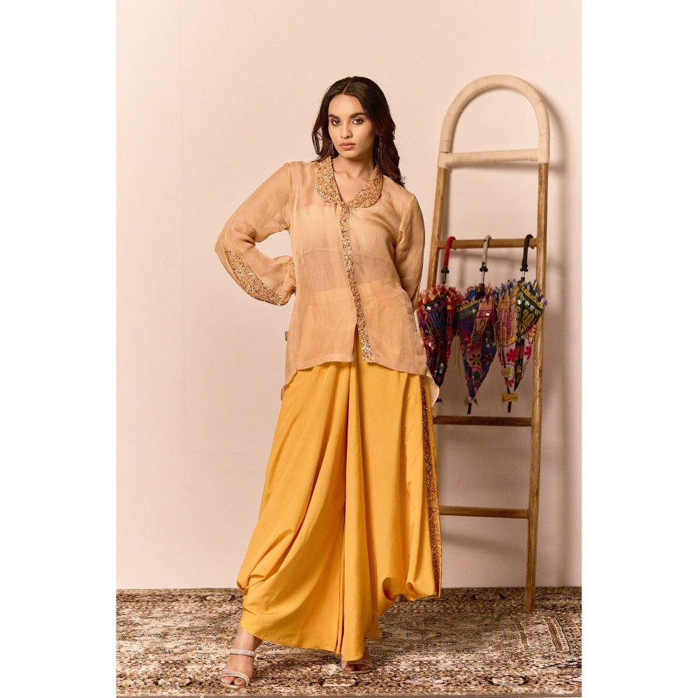 NAVA AURA Beige Arcella Drape Skirt with Shirt