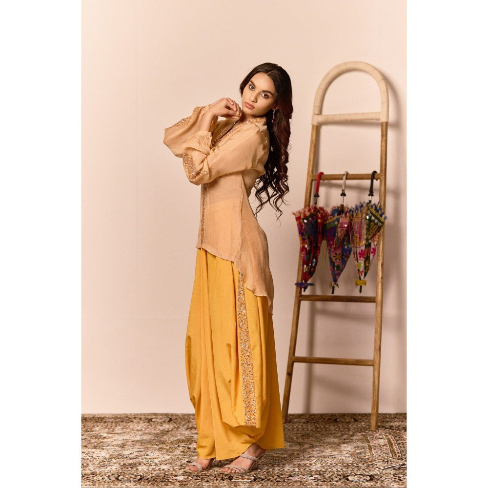 NAVA AURA Beige Arcella Drape Skirt with Shirt