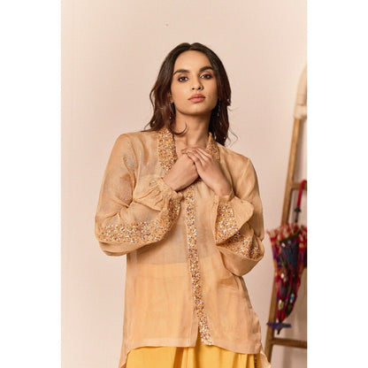 NAVA AURA Beige Arcella Drape Skirt with Shirt