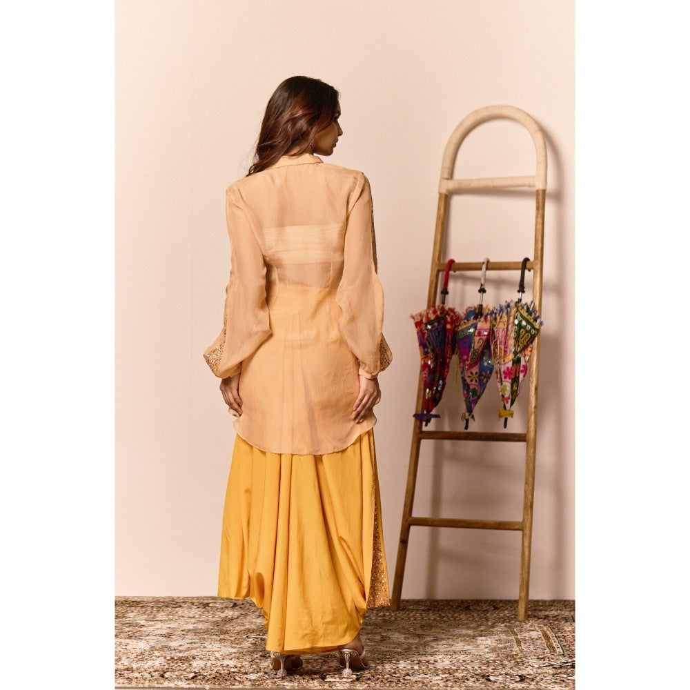 NAVA AURA Beige Arcella Drape Skirt with Shirt