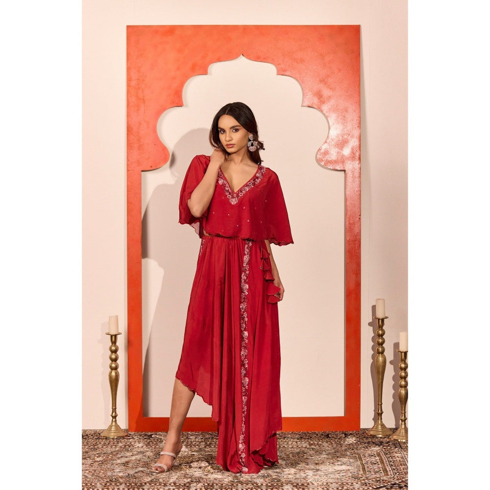 NAVA AURA Red Celeste Drape Skirt with Top
