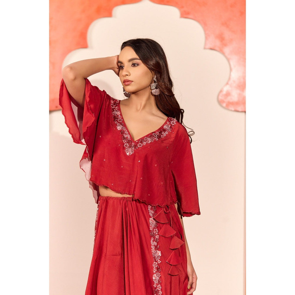 NAVA AURA Red Celeste Drape Skirt with Top