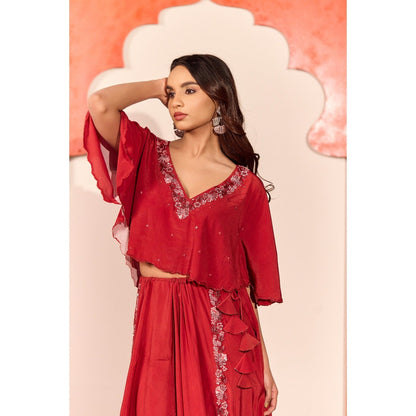 NAVA AURA Red Celeste Drape Skirt with Top