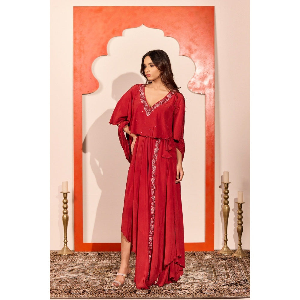 NAVA AURA Red Celeste Drape Skirt with Top