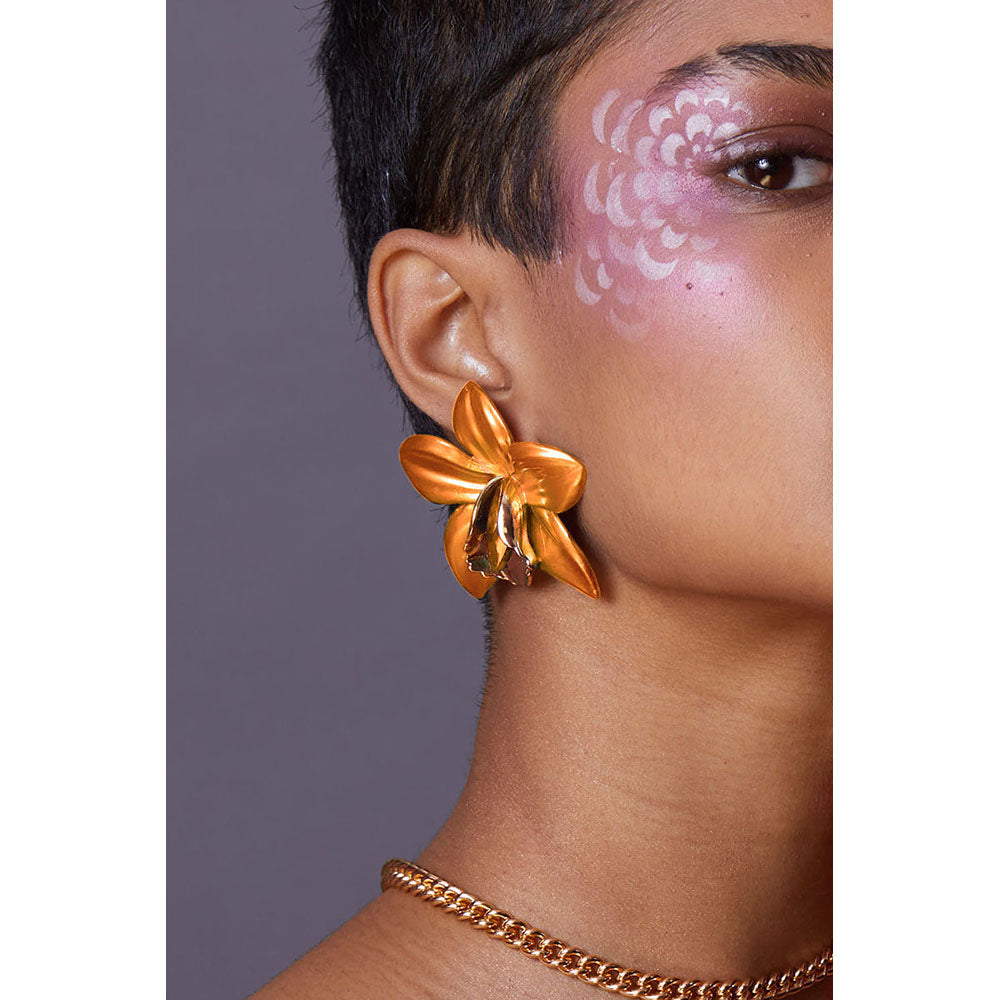 Valliyan Orange Tops Orchid Earring