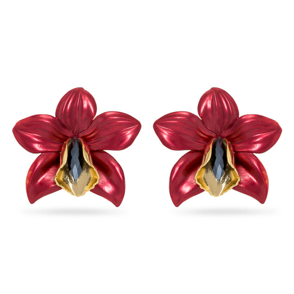 Valliyan Red Tops Orchid Earring