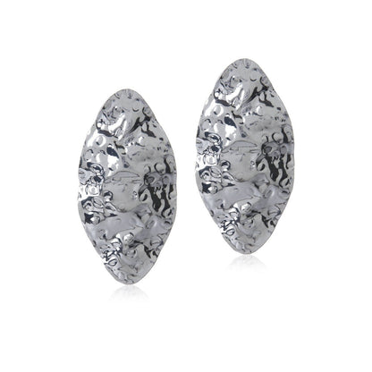 Valliyan Metal Crush Hoops Oval Silver Earring