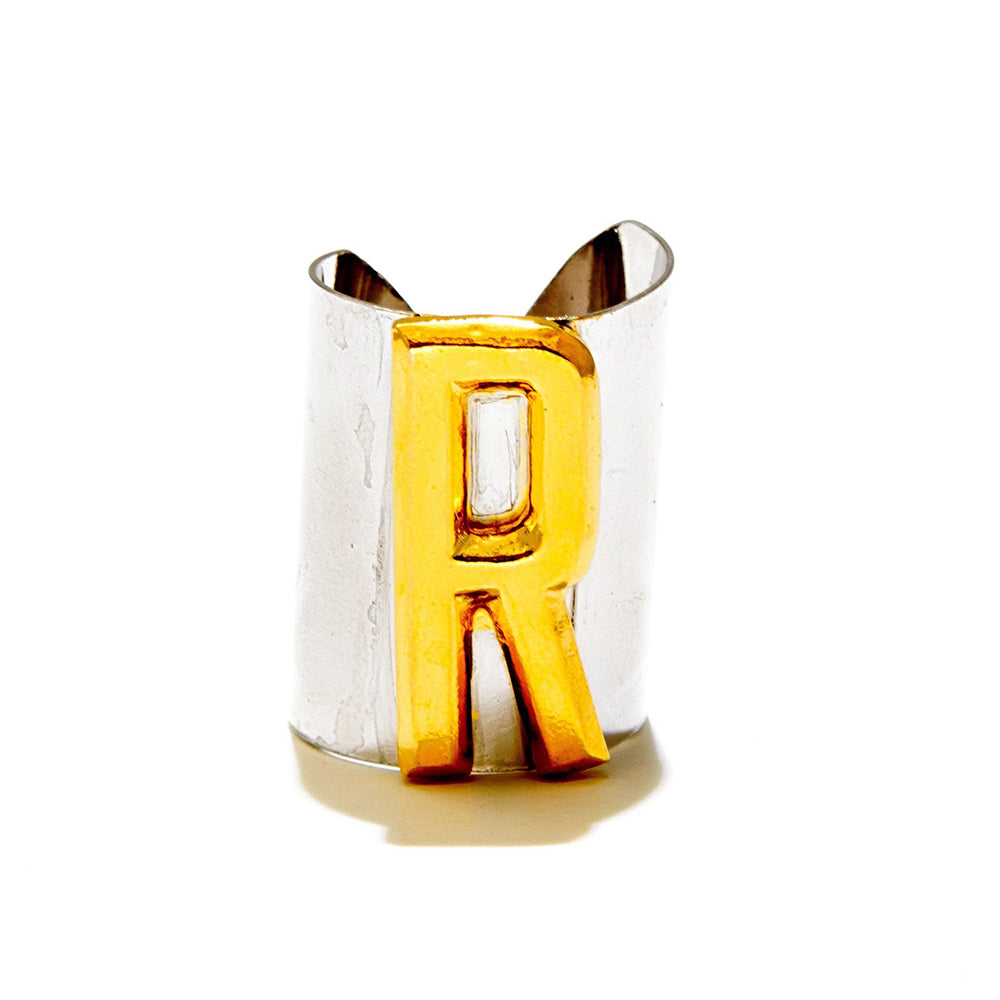 Valliyan Silver R Letter Ring