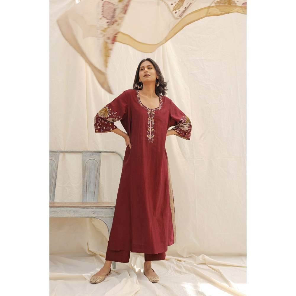 Neelu Sethi Hand Embroidered Kurta and Pant with Dupatta (Set of 3)