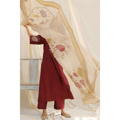 Neelu Sethi Hand Embroidered Kurta and Pant with Dupatta (Set of 3)