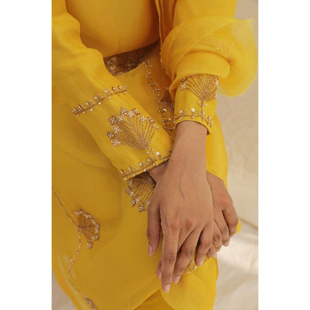 Neelu Sethi Yellow Hand Embroidered Kurta and Churidar with Dupatta (Set of 3)