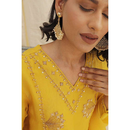 Neelu Sethi Yellow Hand Embroidered Kurta and Churidar with Dupatta (Set of 3)