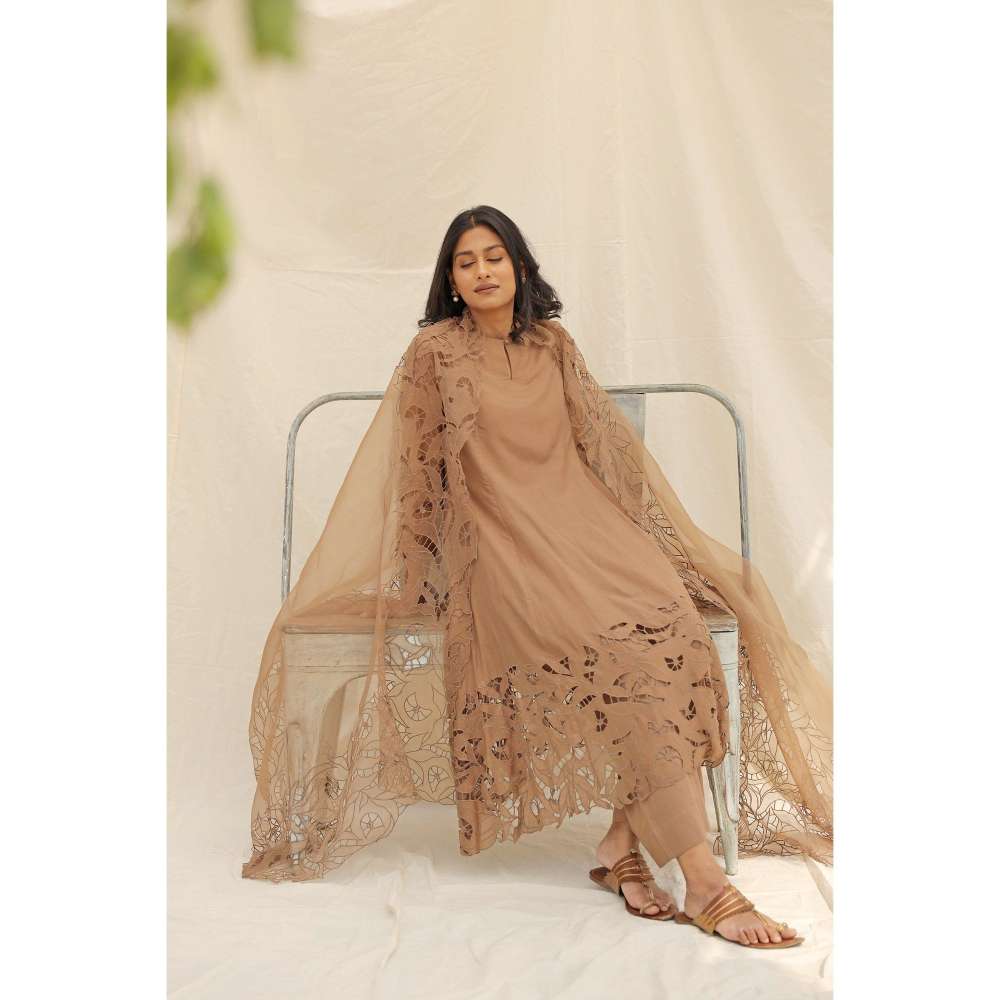 Neelu Sethi Embroidered Kurta and Pant With Organza Dupatta (Set of 3)