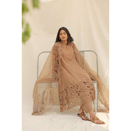 Neelu Sethi Embroidered Kurta and Pant With Organza Dupatta (Set of 3)