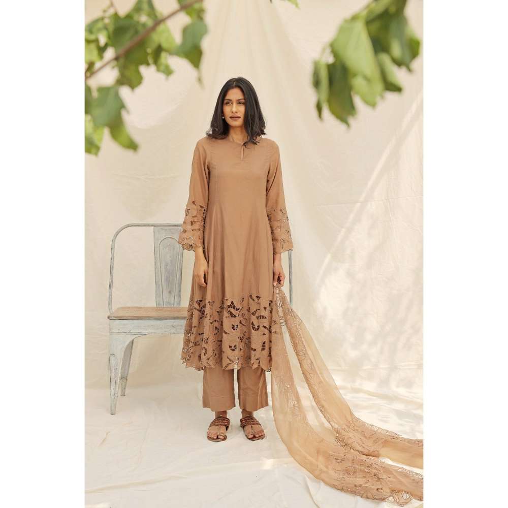 Neelu Sethi Embroidered Kurta and Pant With Organza Dupatta (Set of 3)