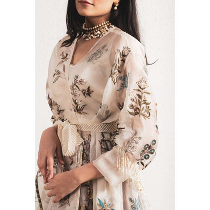 Neelu Sethi Georgette Plain Skirt With Hand Embroidery Cape- Blouse and Belt (Set of 4)