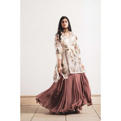 Neelu Sethi Georgette Plain Skirt With Hand Embroidery Cape- Blouse and Belt (Set of 4)