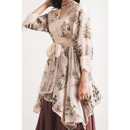 Neelu Sethi Georgette Plain Skirt With Hand Embroidery Cape- Blouse and Belt (Set of 4)