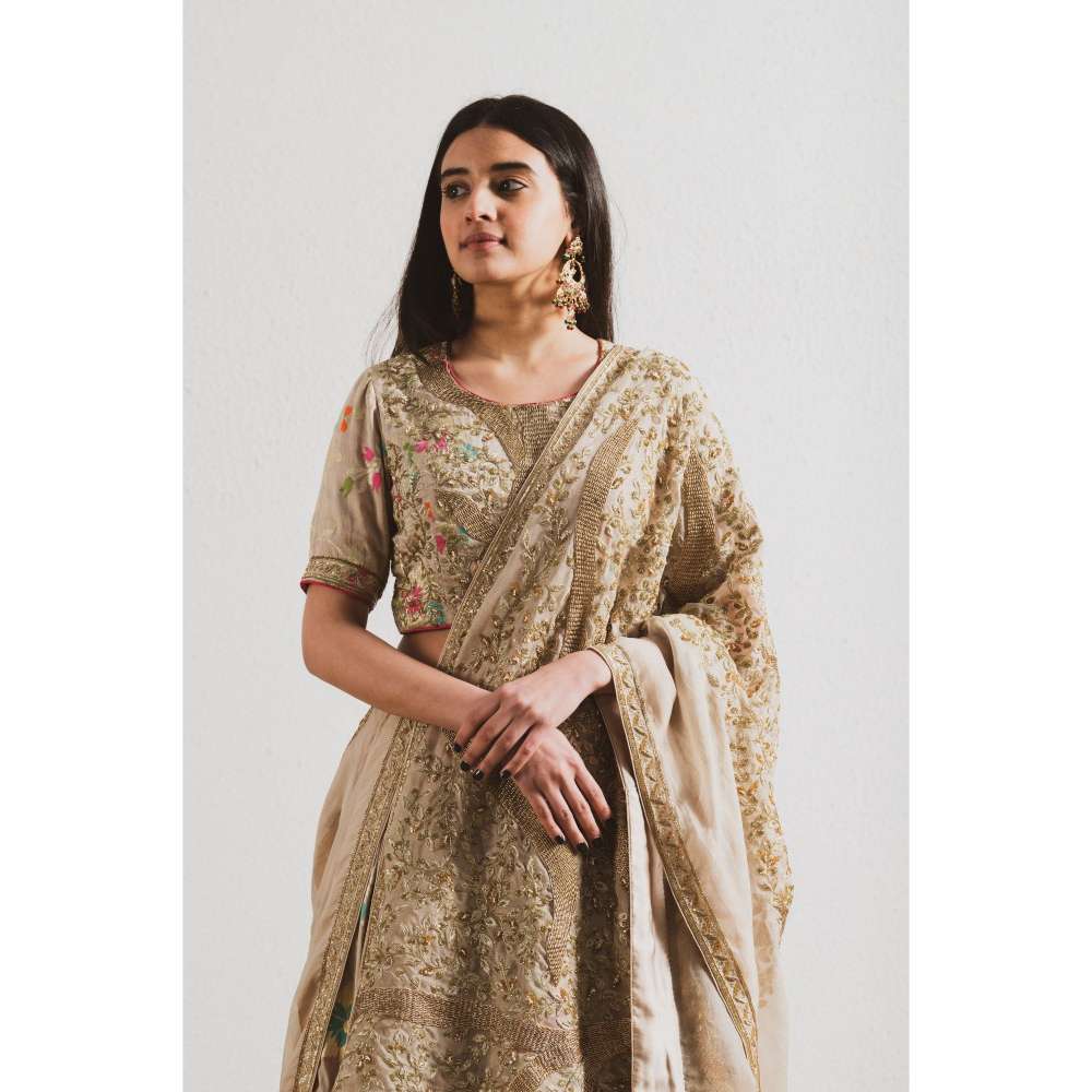 Neelu Sethi Silk Minakari Lehenga With Organza Embroidered Dupatta and Blouse (Set of 3)