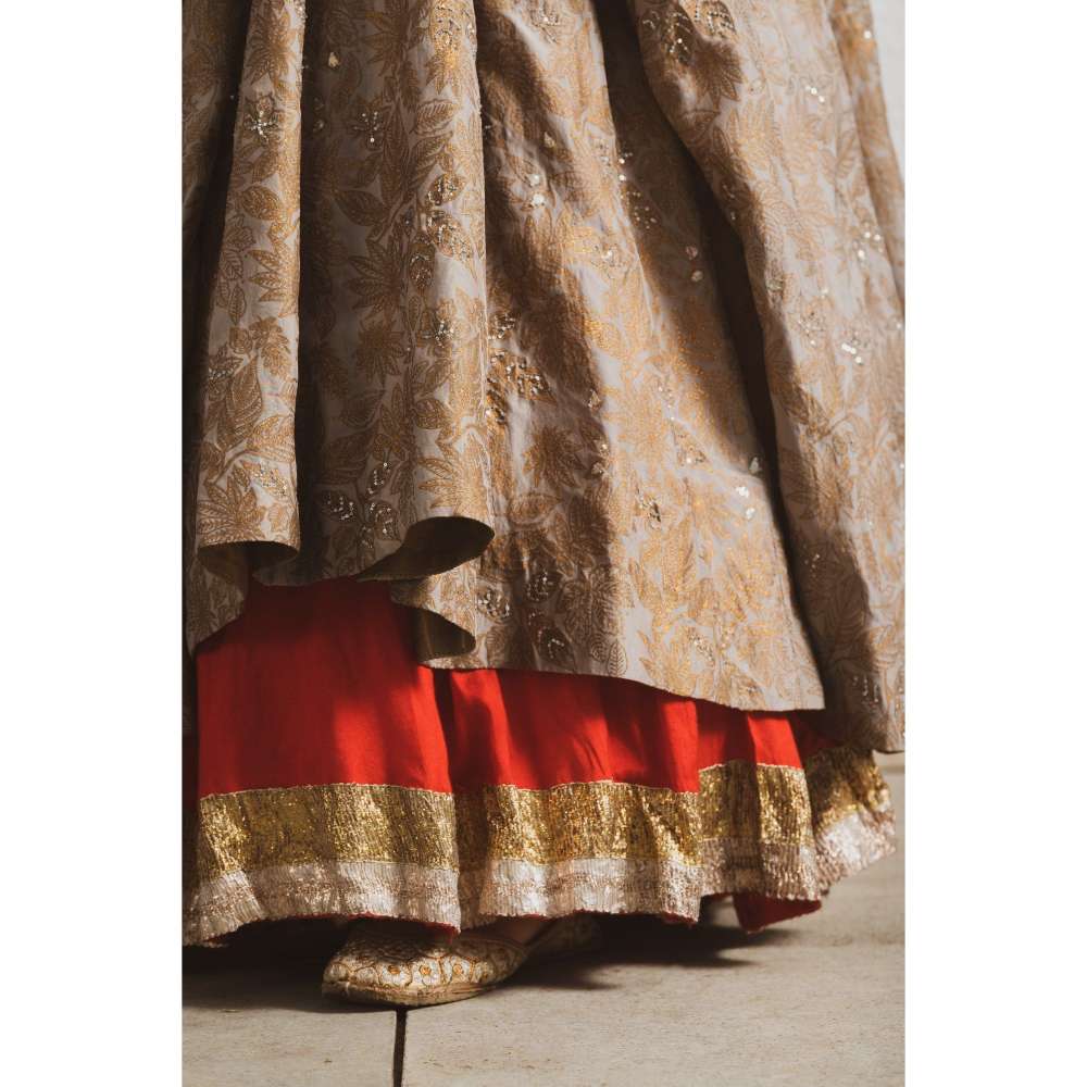Neelu Sethi Block Print Lehenga and Cape With Silk Hand Embroidered Blouse (Set of 3)
