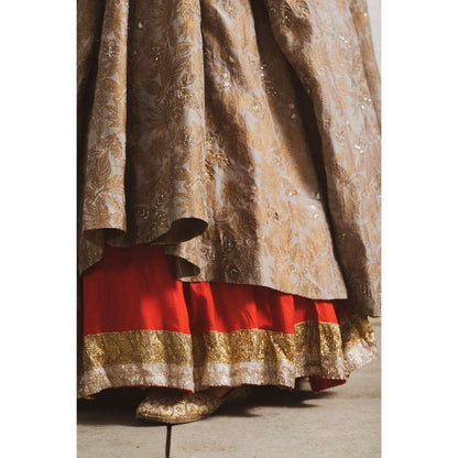 Neelu Sethi Block Print Lehenga and Cape With Silk Hand Embroidered Blouse (Set of 3)