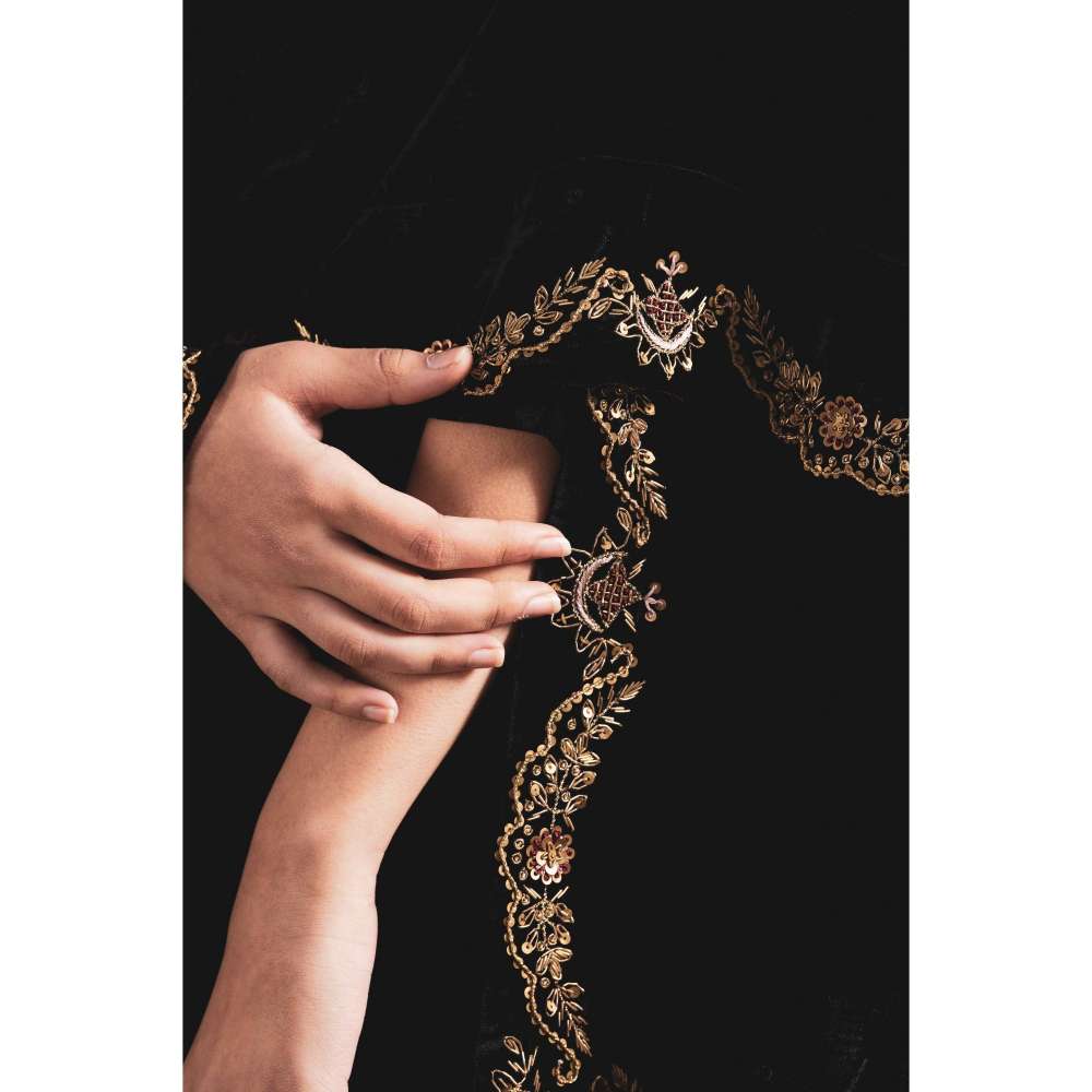 Neelu Sethi Velvet Hand Embroidered Kurta and Pant with Dupatta (Set of 3)