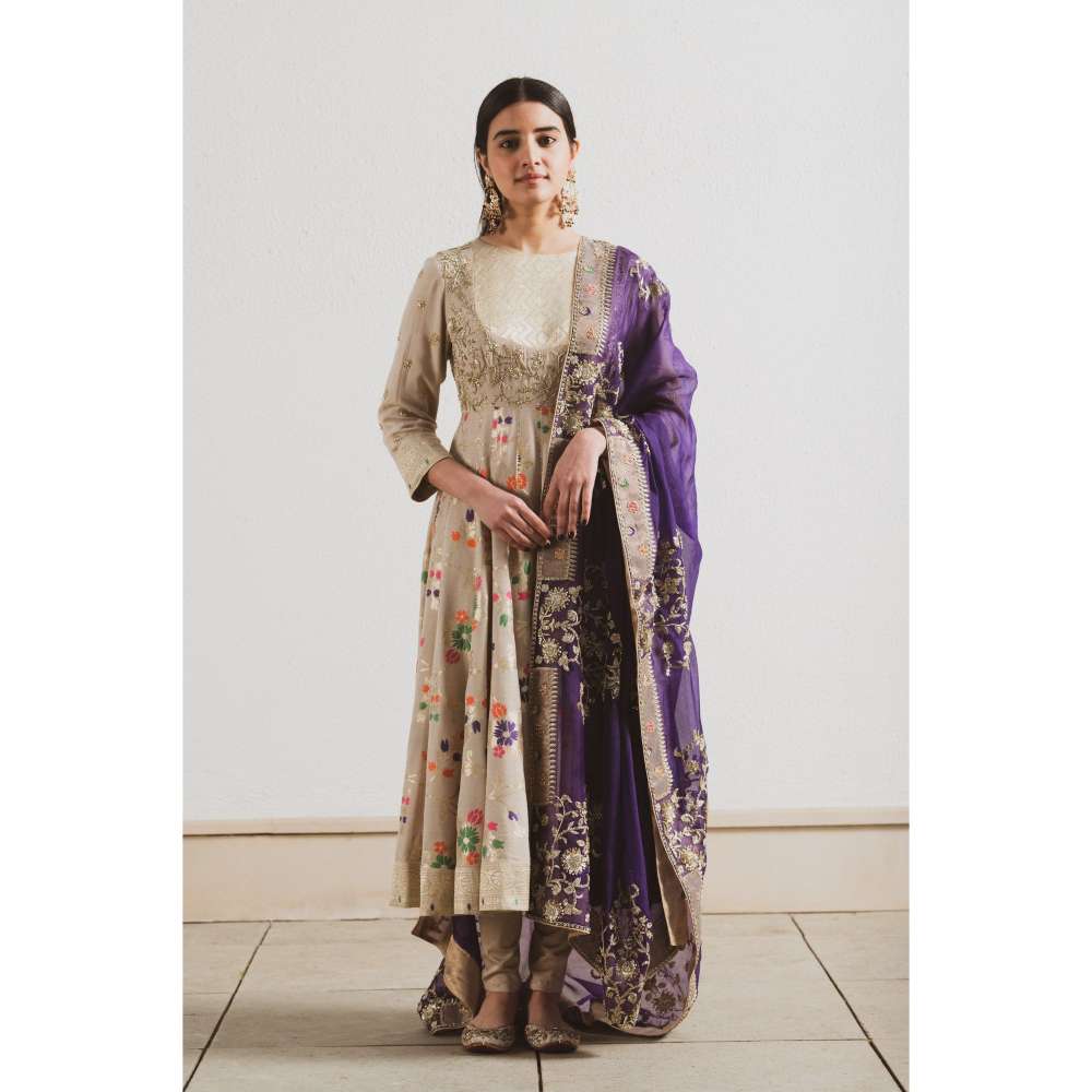 Neelu Sethi Hand Embroidered Anarkali Kurta and Churidar with Dupatta (Set of 3)