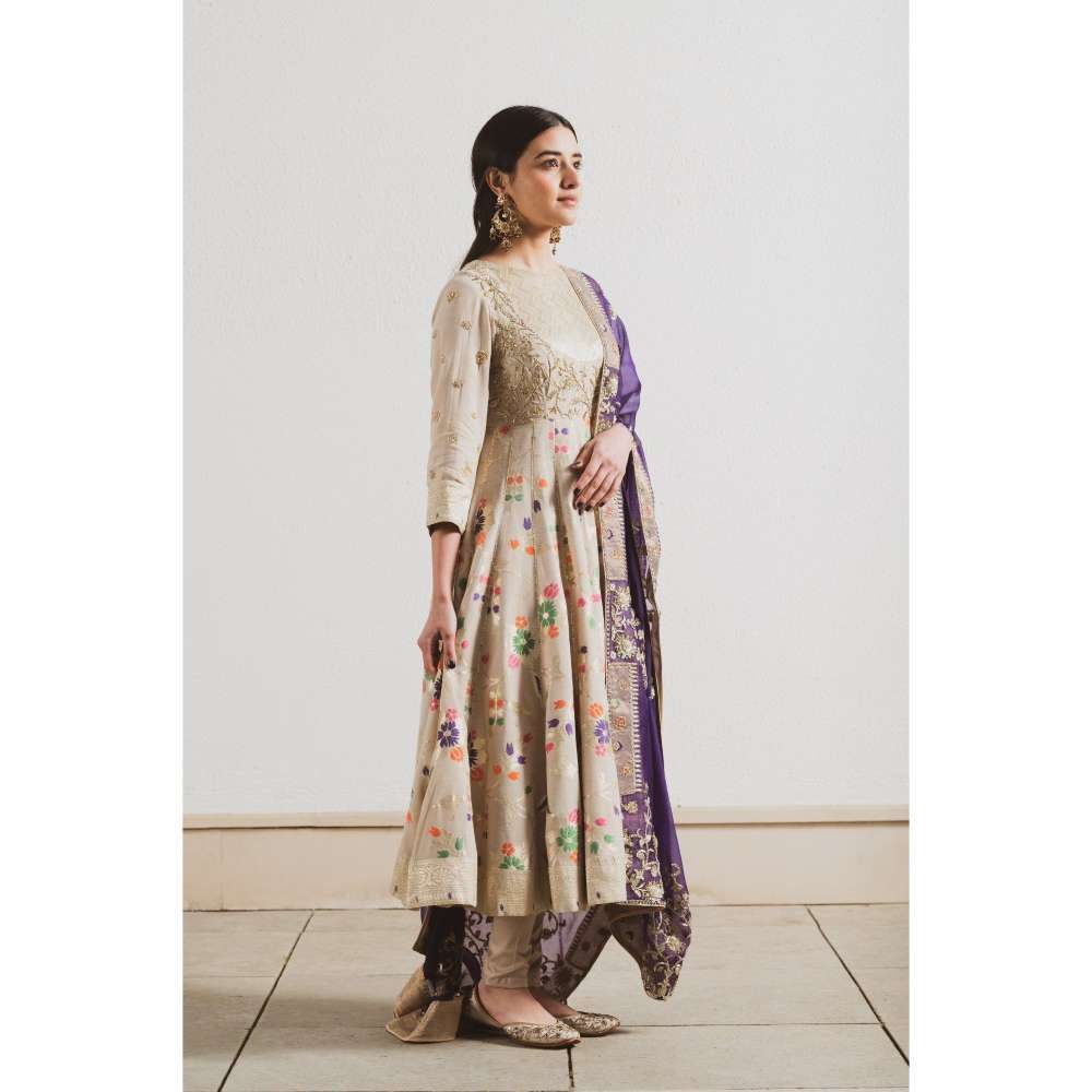 Neelu Sethi Hand Embroidered Anarkali Kurta and Churidar with Dupatta (Set of 3)