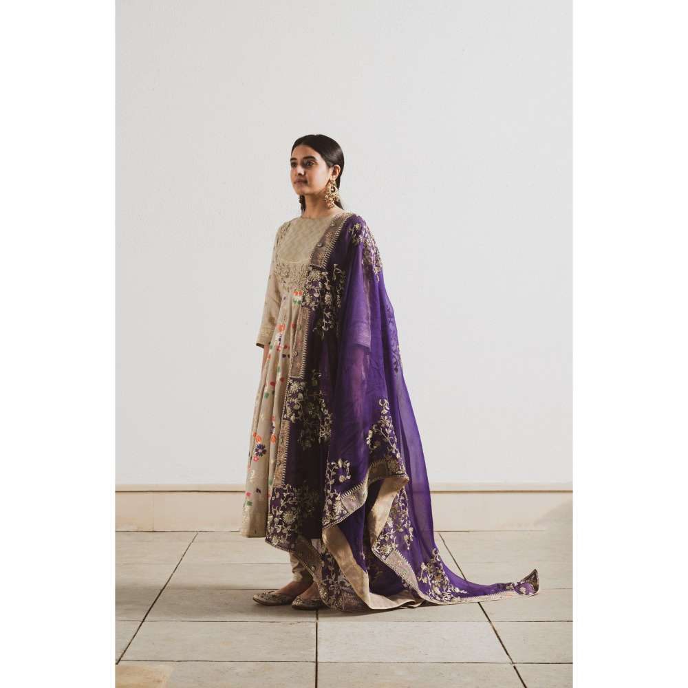 Neelu Sethi Hand Embroidered Anarkali Kurta and Churidar with Dupatta (Set of 3)