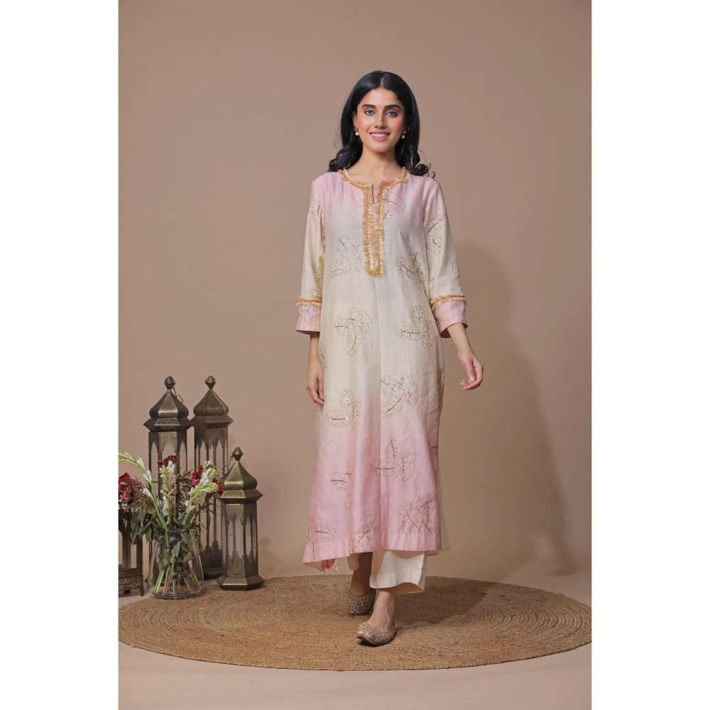 Neelu Sethi Ombre And Block Printing Embroidered Kurta with Pant (Set of 2)