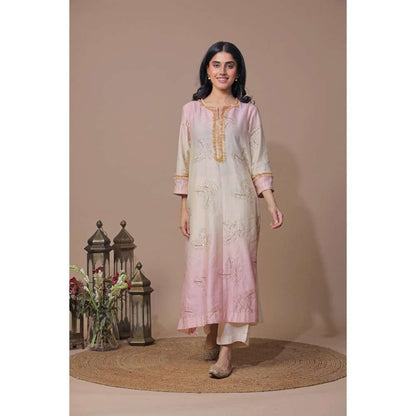 Neelu Sethi Ombre And Block Printing Embroidered Kurta with Pant (Set of 2)
