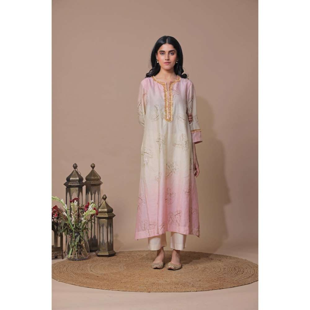Neelu Sethi Ombre And Block Printing Embroidered Kurta with Pant (Set of 2)
