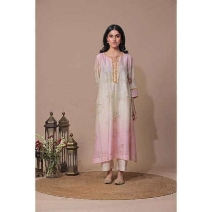 Neelu Sethi Ombre And Block Printing Embroidered Kurta with Pant (Set of 2)