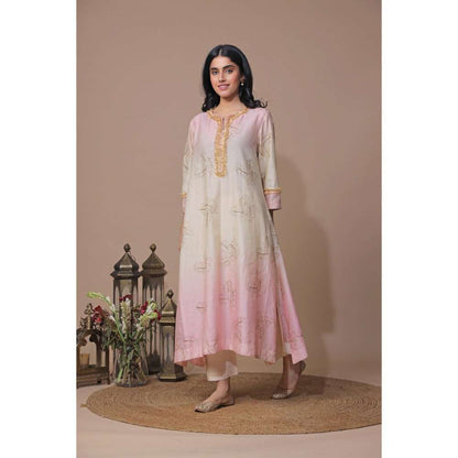 Neelu Sethi Ombre And Block Printing Embroidered Kurta with Pant (Set of 2)