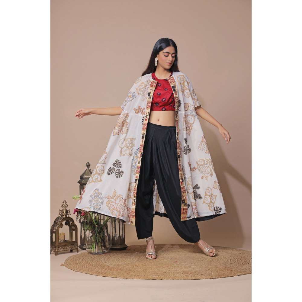 Neelu Sethi Tie Dye Blouse And Hand Embroidered Cape With Salwar (Set of 3)