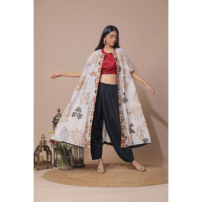 Neelu Sethi Tie Dye Blouse And Hand Embroidered Cape With Salwar (Set of 3)