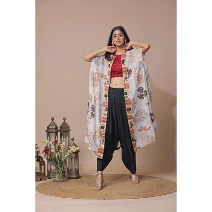 Neelu Sethi Tie Dye Blouse And Hand Embroidered Cape With Salwar (Set of 3)