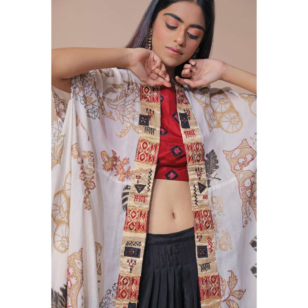Neelu Sethi Tie Dye Blouse And Hand Embroidered Cape With Salwar (Set of 3)