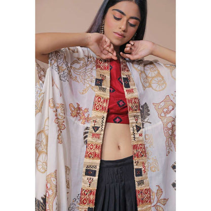 Neelu Sethi Tie Dye Blouse And Hand Embroidered Cape With Salwar (Set of 3)