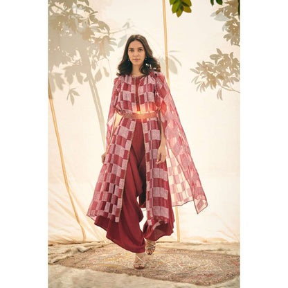 Neelu Sethi Hand Embroidered Organza Cape with Pant and Blouse (Set of 4)
