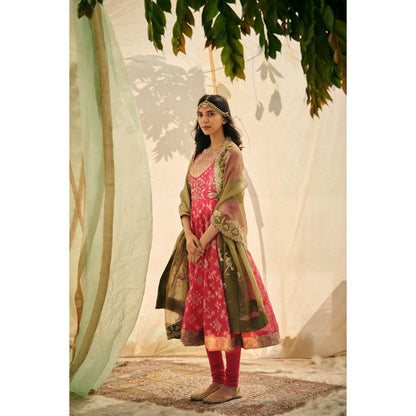 Neelu Sethi Jamdani Anarkali Chiniya Silk Kurta With Churidar And Dupatta (Set of 3)